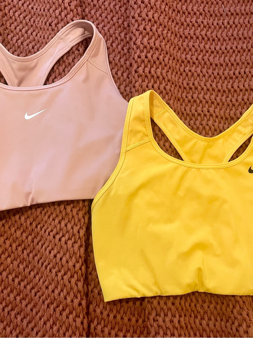Nike Women’s Dri Fit Racerback Sports Bras - Yellow & Mauve